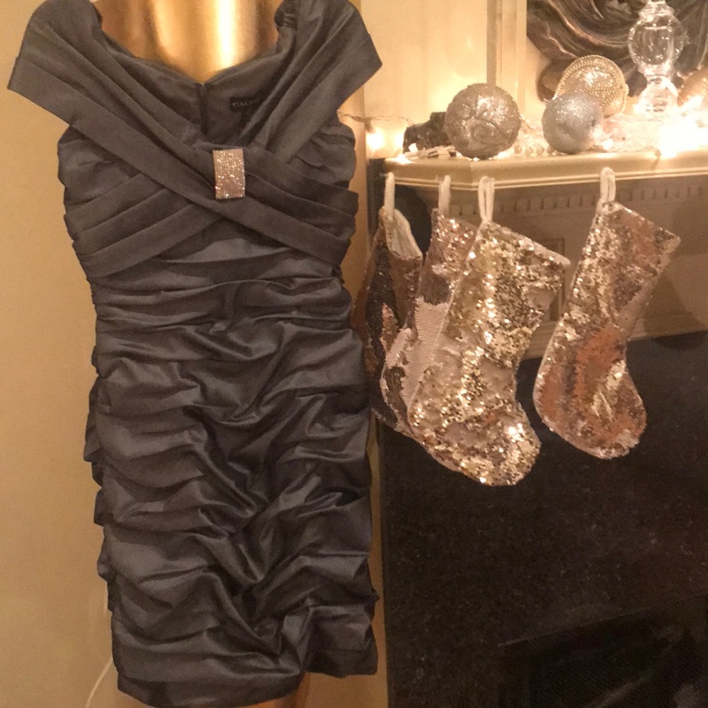 Cache    Gray off the shoulder pleated  dress